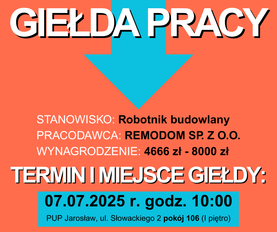 Zdjęcie artykułu Giełda pracy na stanowisko ROBOTNIK BUDOWLANY w dniu 07.07.25 r.