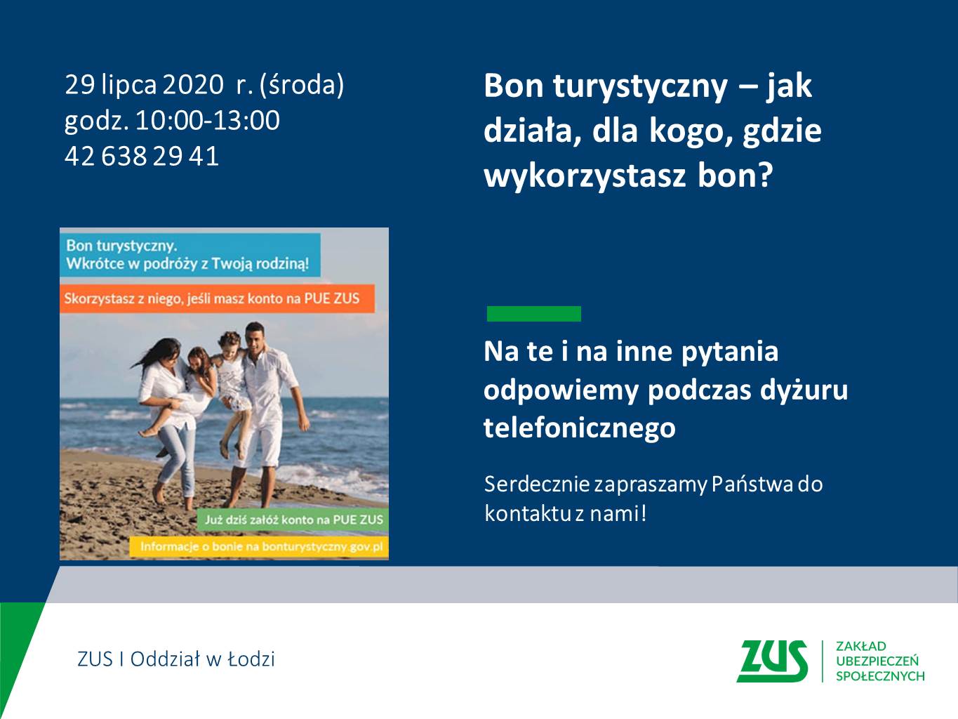 Dyżur telefoniczny ZUS - bon turystyczny